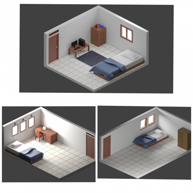 3 Simple Bedrooms 3Dモデル .c4d .max .obj .3ds .fbx .stl .blend 