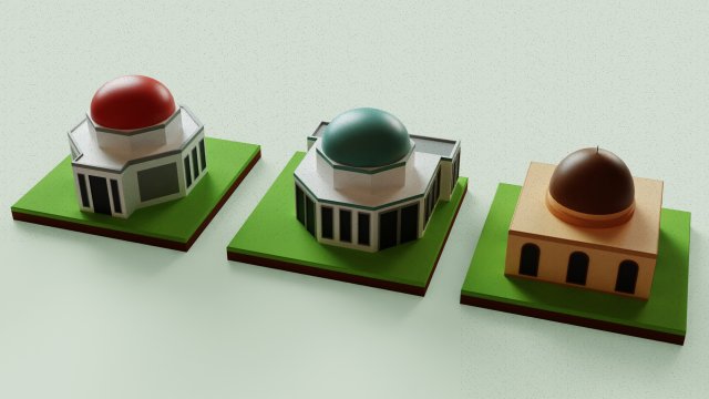 3 Masjid Low Poly 3D मॉडल .c4d .max .obj .3ds .fbx .stl .blend