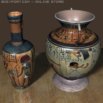 egyptian urns 3D Model .c4d .max .obj .3ds .fbx .stl .blend 