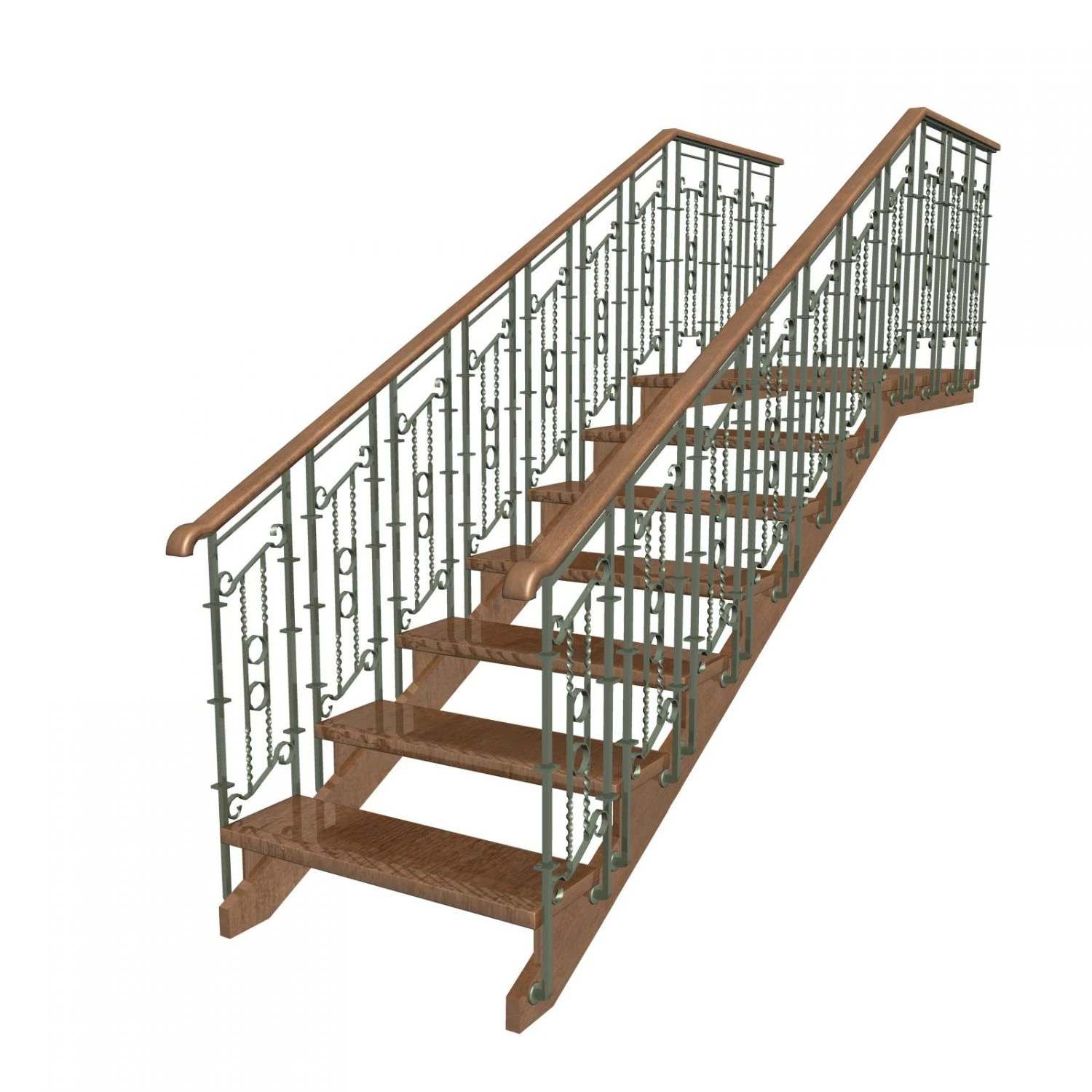 stairs with wrought iron rail 3D Model .c4d .max .obj .3ds .fbx .stl .blend 