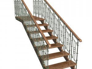 stairs with wrought iron rail 3D Model