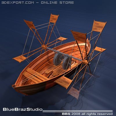 leonardos boat with shovel Modèle 3D .c4d .max .obj .3ds .fbx .stl .blend 