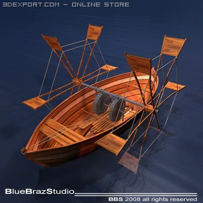leonardos boat with shovel 3D Model .c4d .max .obj .3ds .fbx .stl .blend 