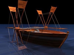leonardos boat with shovel Modèle 3D