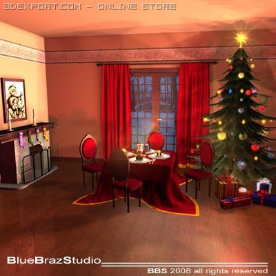 xmas dining room 3D Model .c4d .max .obj .3ds .fbx .stl .blend 
