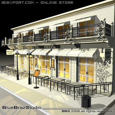 cafe restaurant facade 3D Модель .c4d .max .obj .3ds .fbx .stl .blend 