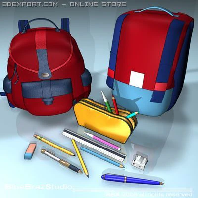 backpack school tools 3D Model .c4d .max .obj .3ds .fbx .stl .blend 