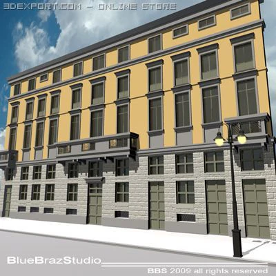european building facade 3D Model .c4d .max .obj .3ds .fbx .stl .blend 
