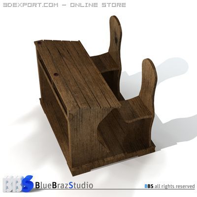 ancient school desk Model 3D .c4d .max .obj .3ds .fbx .stl .blend 