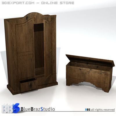 wardrobe and chest 3D Model .c4d .max .obj .3ds .fbx .stl .blend 