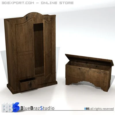 wardrobe and chest 3D Model .c4d .max .obj .3ds .fbx .stl .blend 