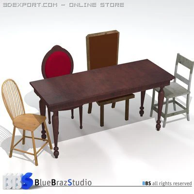 table and chairs 3D Model .c4d .max .obj .3ds .fbx .stl .blend 