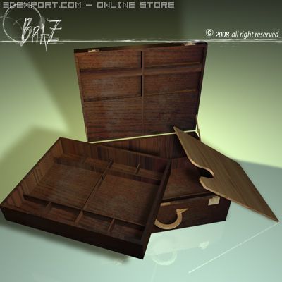wooden suitcase 3D Model .c4d .max .obj .3ds .fbx .stl .blend 
