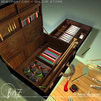 валіза художника 3D Модель .c4d .max .obj .3ds .fbx .stl .blend