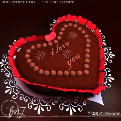 valentine chocolate cake 3D Model .c4d .max .obj .3ds .fbx .stl .blend