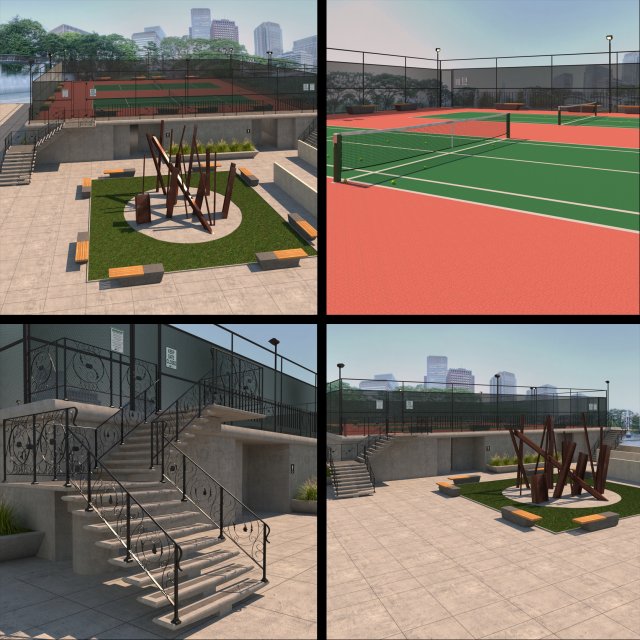 raised tennis court high detail 3D 모델 .c4d .max .obj .3ds .fbx .stl .blend 