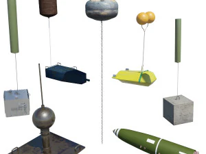 colecci&oacute;n de minas explosivas oce&aacute;nicas Modelo 3D