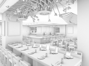 mall restaurant detailed 3D 모델