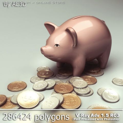 piggy bank 3D Model .c4d .max .obj .3ds .fbx .stl .blend 