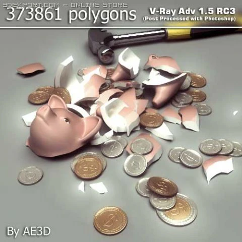 piggy bank broken 3D Model .c4d .max .obj .3ds .fbx .stl .blend 