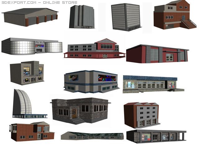 building and house set 3D Model .c4d .max .obj .3ds .fbx .stl .blend 