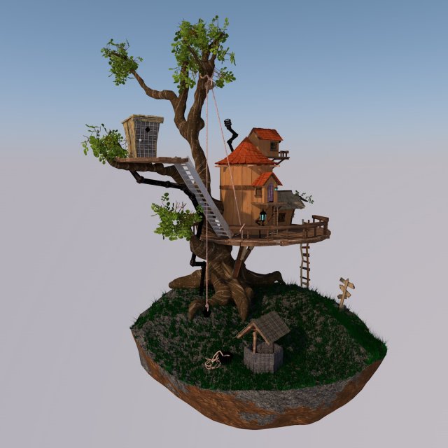 realistic tree house 3D 모델 .c4d .max .obj .3ds .fbx .stl .blend 