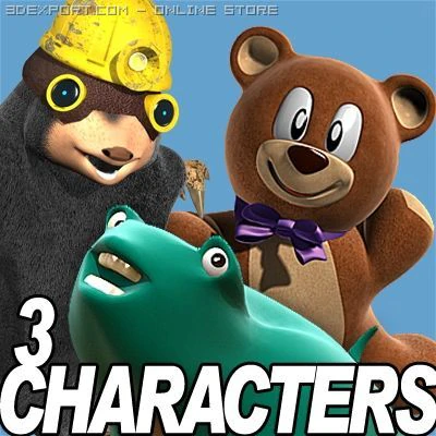 3 cartoon characters bundle 3D Model .c4d .max .obj .3ds .fbx .stl .blend 