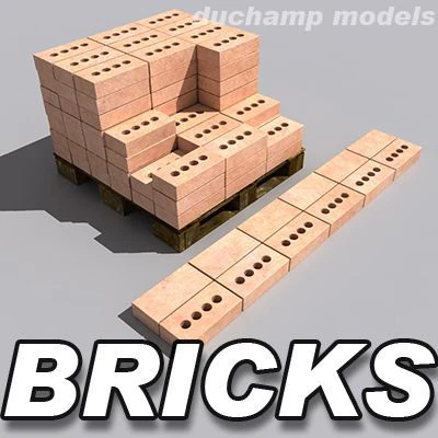 bricks and pallet 3D Model .c4d .max .obj .3ds .fbx .stl .blend 