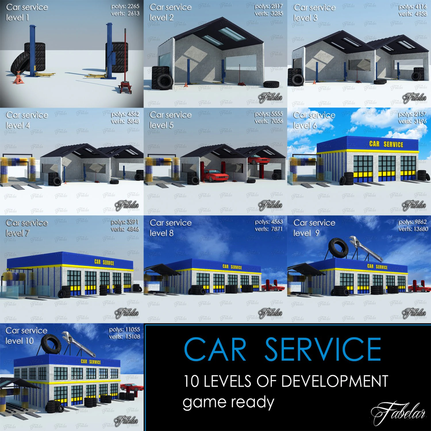 car service all 10 levels 3D Model .c4d .max .obj .3ds .fbx .stl .blend
