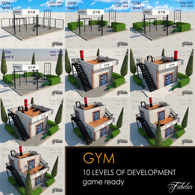 gym all 10 levels 3D Model .c4d .max .obj .3ds .fbx .stl .blend 