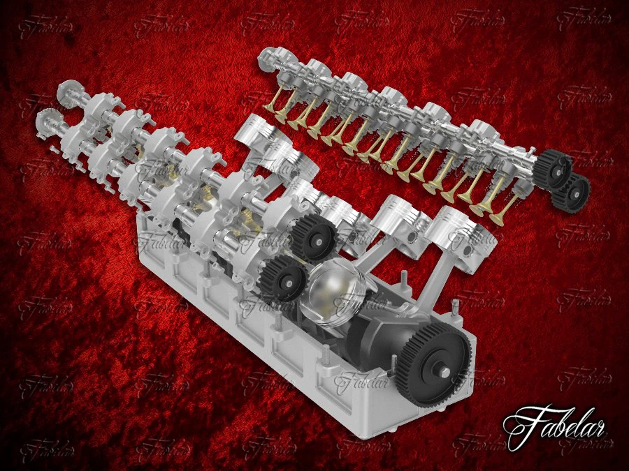 motor v12 aberto Modelo 3D .c4d .max .obj .3ds .fbx .stl .blend 