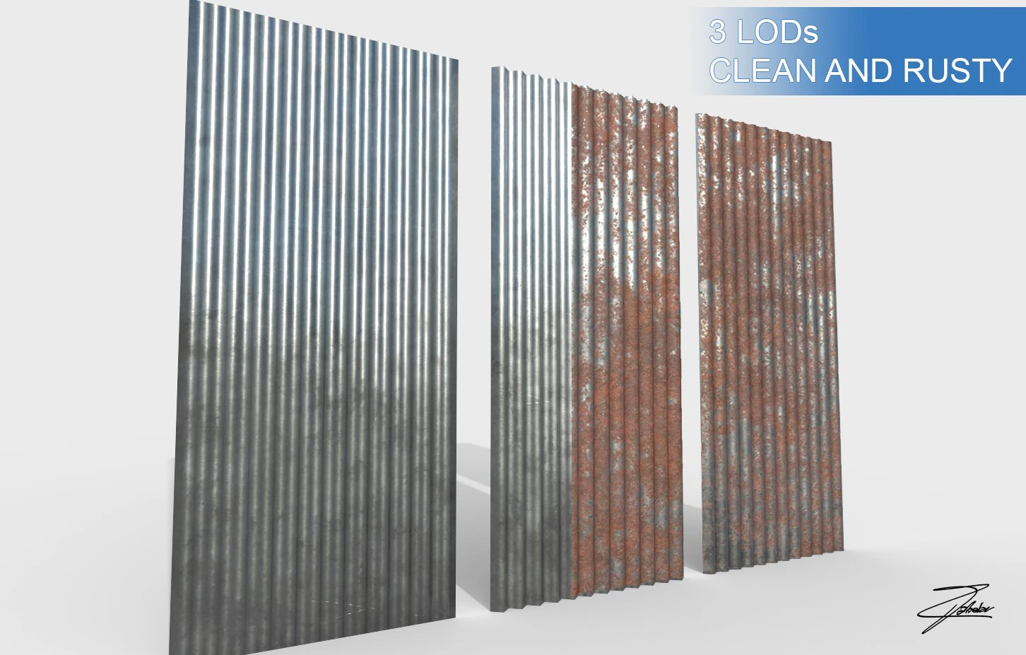 Corrugated galvanized sheets 3D Model .c4d .max .obj .3ds .fbx .stl .blend