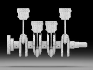 4 cylinder inline engine pistons camshaft 3D Model