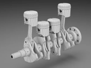 4 cylinder inline engine pistons camshaft 3D Model