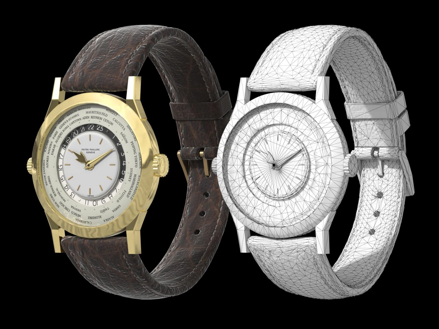 Patek Philippe Worldtimer Guilloche 3D Model .c4d .max .obj .3ds .fbx .stl .blend 