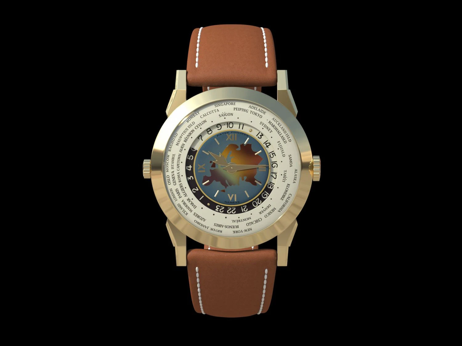 Patek Philippe Two Crown World time 2523 3D Model .c4d .max .obj .3ds .fbx .stl .blend