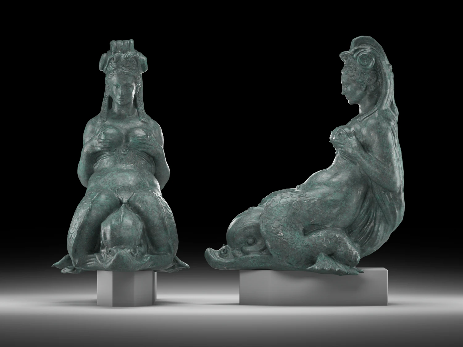 Mermaid aged bronze 3D Model .c4d .max .obj .3ds .fbx .stl .blend 
