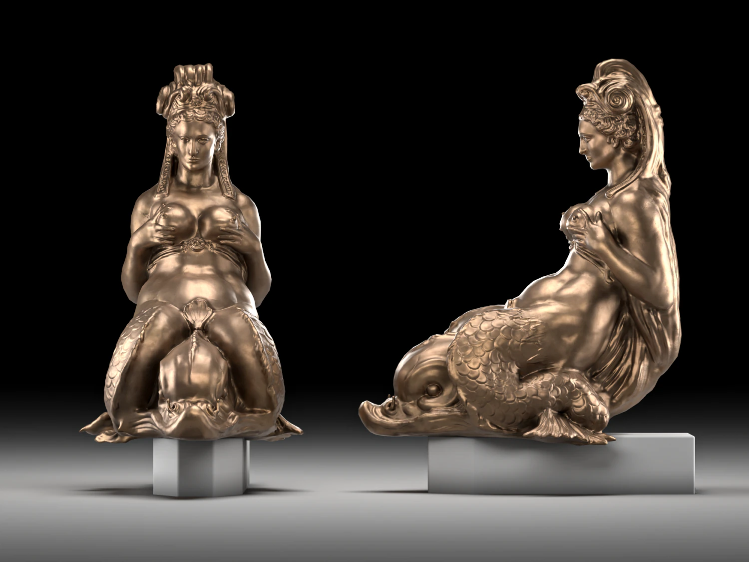 Mermaid bronze 3D Model .c4d .max .obj .3ds .fbx .stl .blend