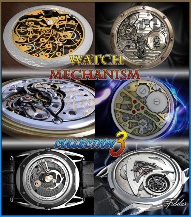 watch mechanism coll 3 Modèle 3D .c4d .max .obj .3ds .fbx .stl .blend 