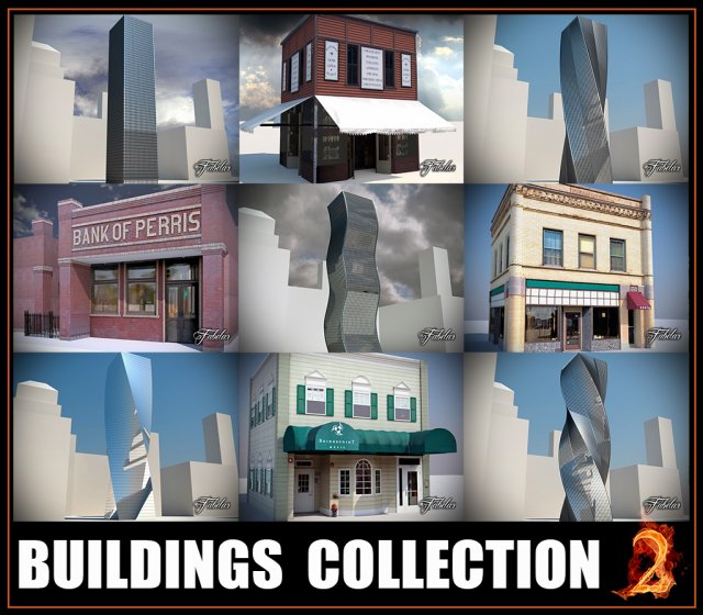 buildings collection 2 3D Модель .c4d .max .obj .3ds .fbx .stl .blend 