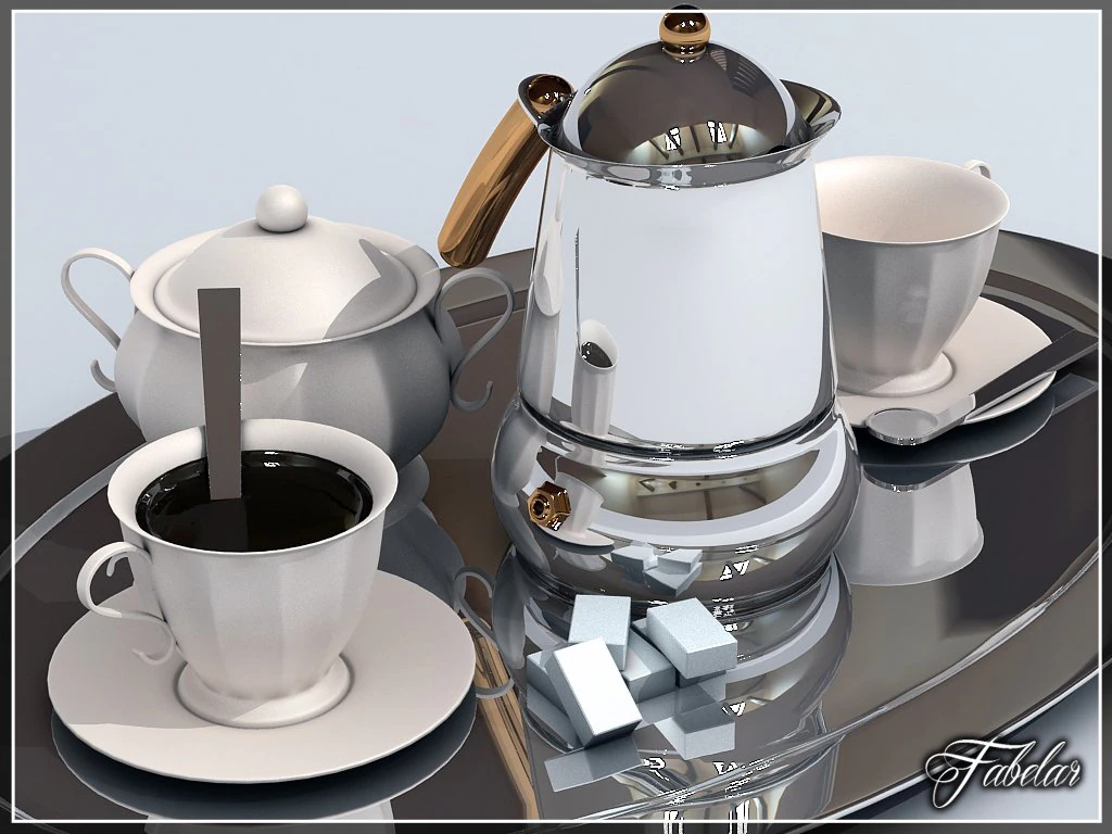 coffee service tray 3D Model .c4d .max .obj .3ds .fbx .stl .blend 