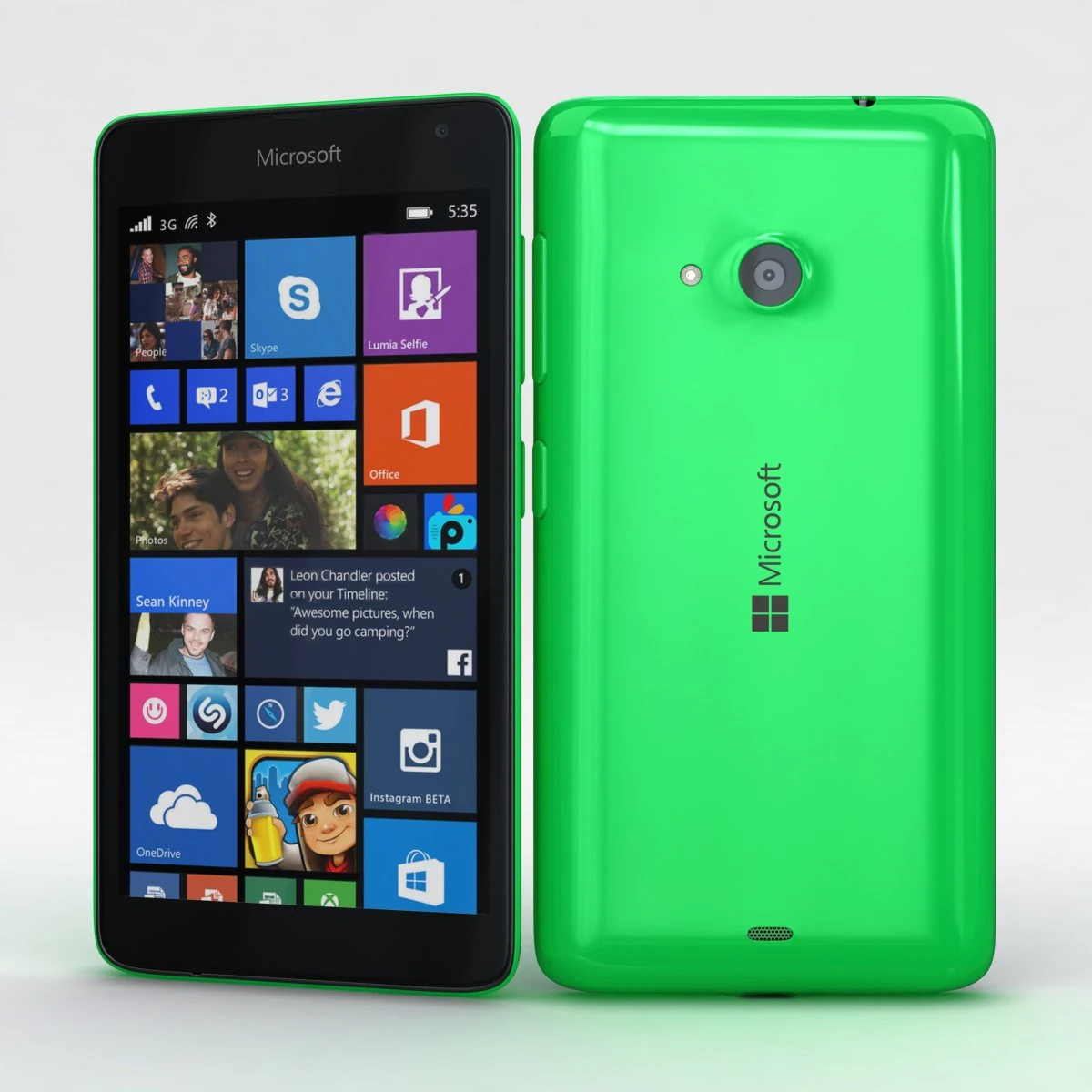 microsoft lumia 535 dan dual sim hijau Model 3D .c4d .max .obj .3ds .fbx .stl .blend 