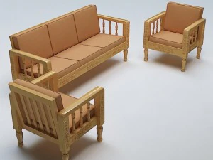 set sofa kayu Model 3D