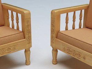 set sofa kayu Model 3D