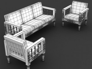 sofa set wooden 3D Model