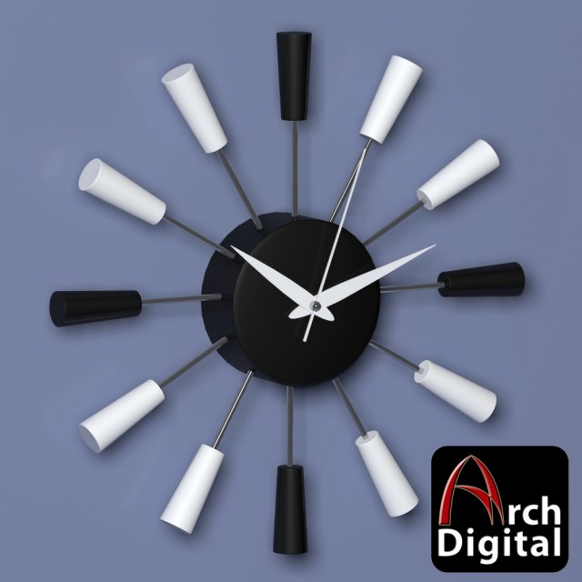 black  white wall clock 3D Model .c4d .max .obj .3ds .fbx .stl .blend 