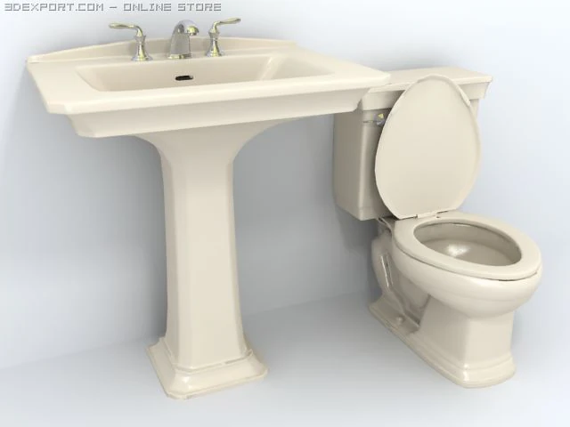 classic sink and toil bowl 3D Model .c4d .max .obj .3ds .fbx .stl .blend 
