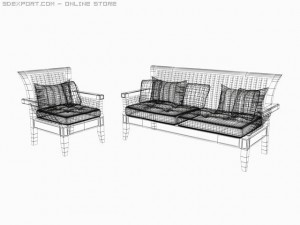 wood chair and sofa 3D Model