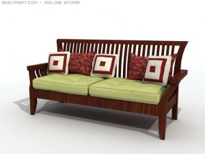 wood chair and sofa 3D Model