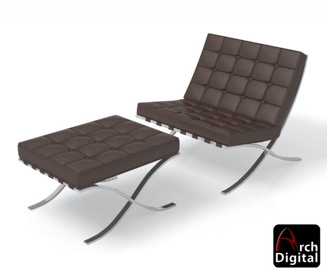 barcelona chair and ottoman Model 3D .c4d .max .obj .3ds .fbx .stl .blend